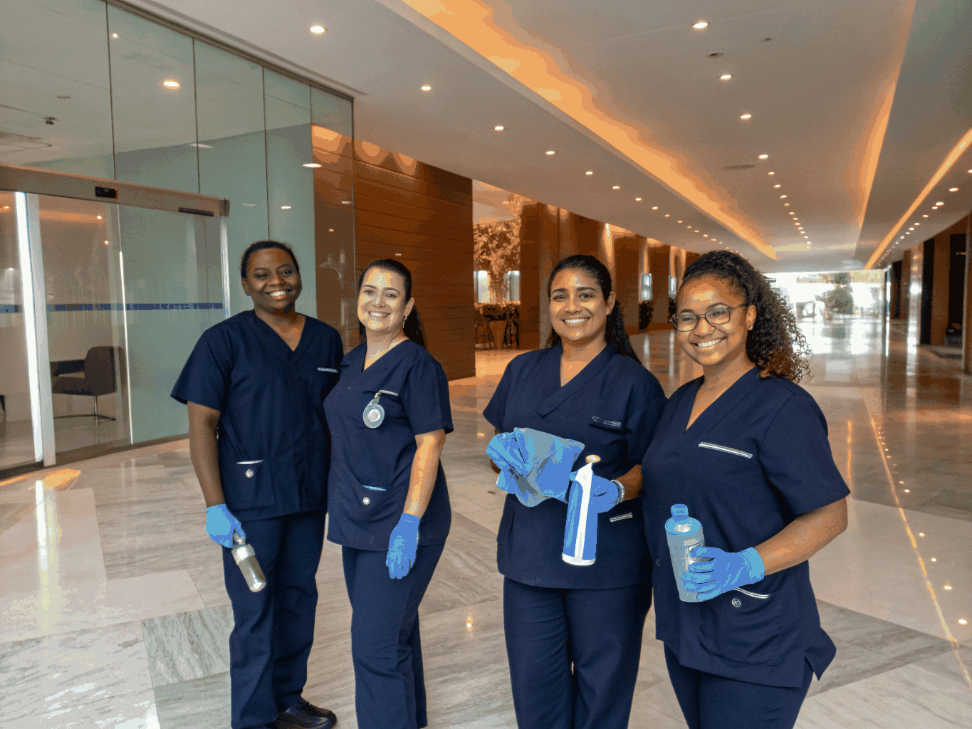 PRISTINE cleaning specialists team in professional uniform